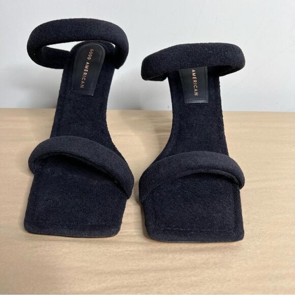 Good American Womens Size 9 Terry Ankle Wrap Sandals Black Stiletto NEW Slide On - Picture 6 of 13